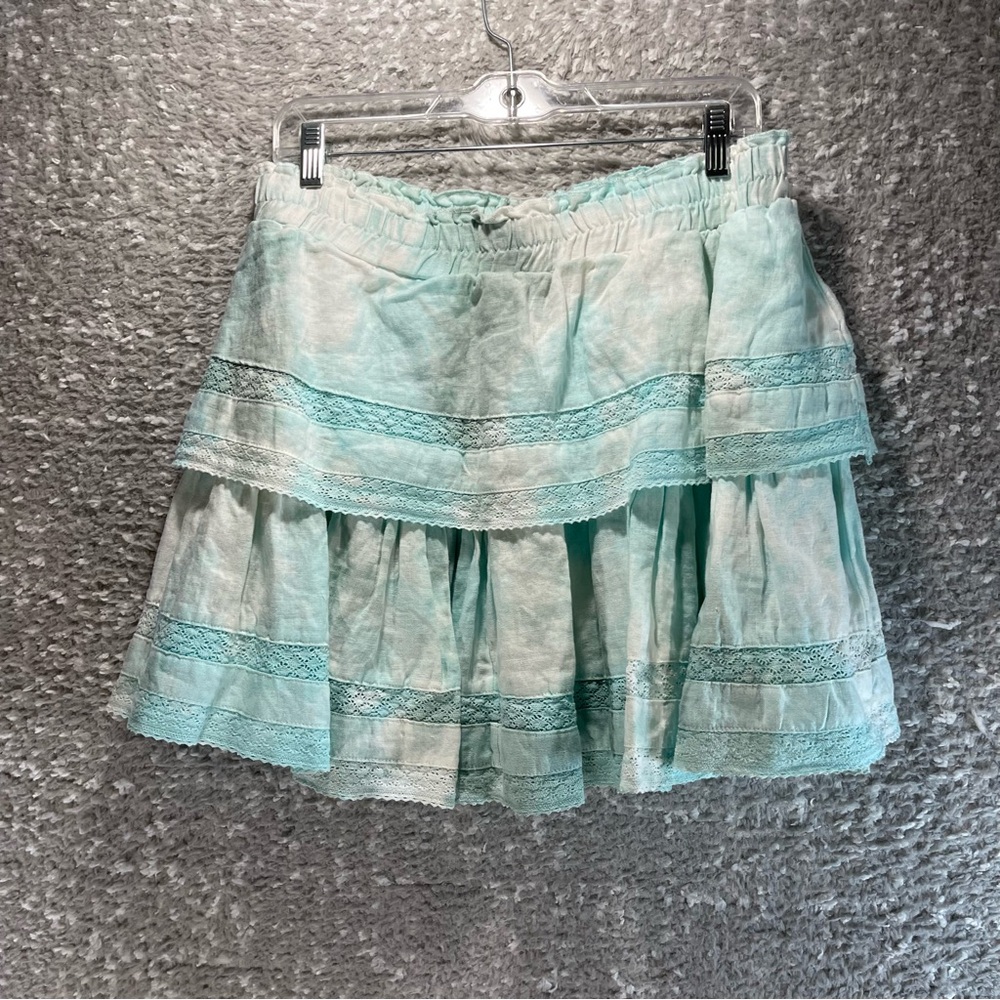 Chelsea & Violet Flared Mini Skirt‎ XL Tie Dye Linen Crochet Details Peasant